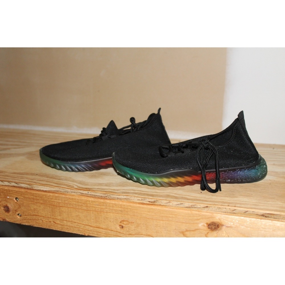 Black Knit Sneakers Rainbow Translucent Sole Lace Up Athletic Shoes EU 38